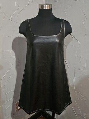 ASOS Black Faux Leather Square-Neck A-Line Tunic - Small